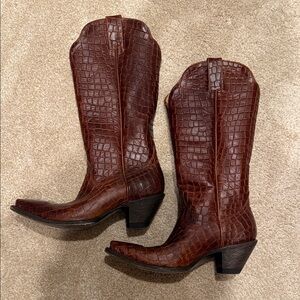 Brown Crocodile Pattern Cowboy Boots